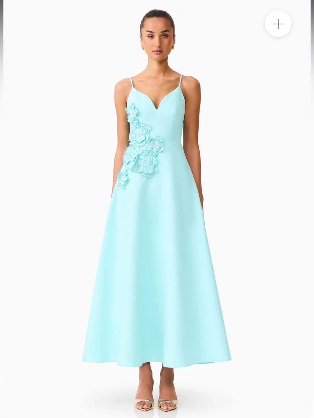 elliatt stella aqua blue 3d floral applique A-line maxi gown dress size small